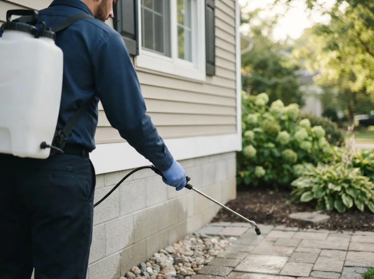 Pest control technician inspecting a home in Coon Rapids, MN